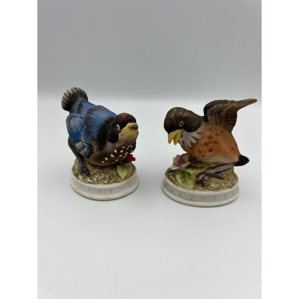 Lefton Blue Bird and Robin Porcelain Figurines Pair KW1637 Vintage Japan